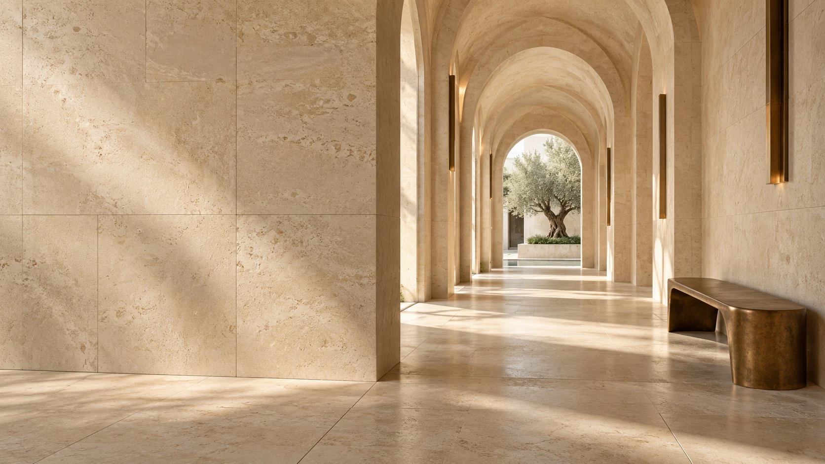 Limestone gallery with warm natural light